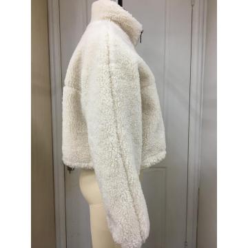 Jaqueta off white shearling com zíper