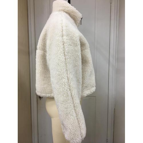 Off White Shearling Zip Up Jacket
