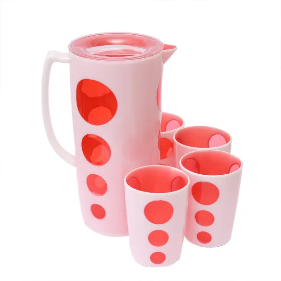 Good Quality New Design Pink Plastic Water Jug with 4 Cups 1 Jug 2.5L +4 Cups 0.35L