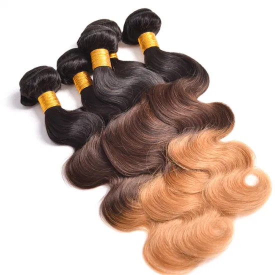 Ombre Hair Extensions Color Body Wave T1b/4/27 Peruvian Human Hair Bundles Three Tone Color Remy Hair Weaves In Wholesale