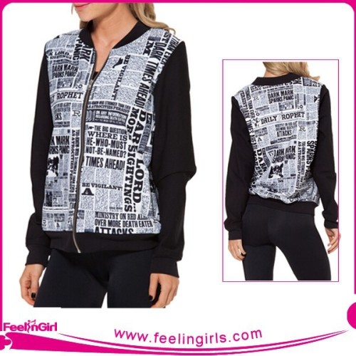 Bulk Wholesale Newspaper Printed Women Autumn Jacket Manufacturer