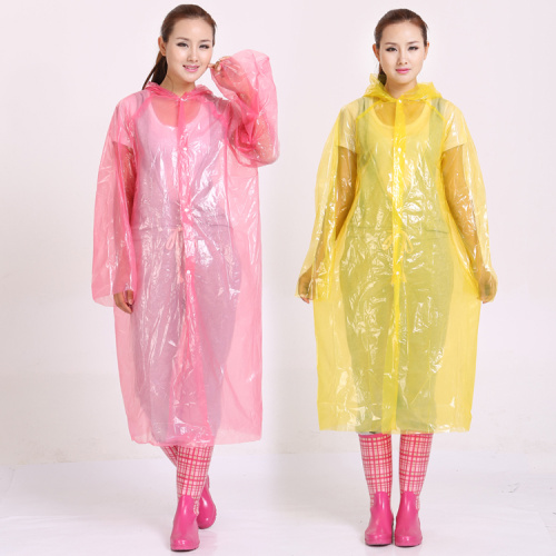 Cheap disposable waterproof hooded plastic PE raincoat