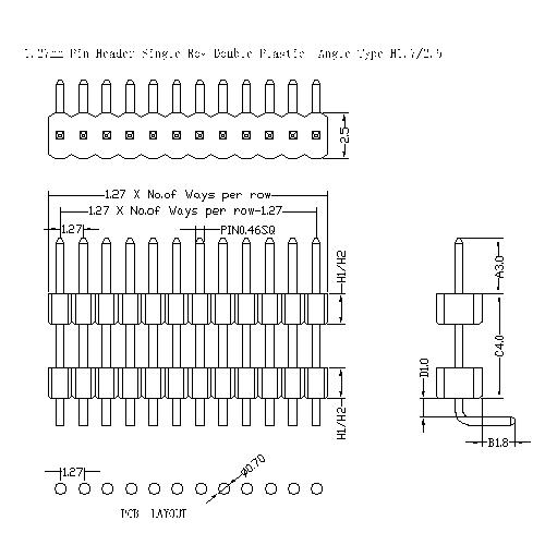 1.27 mm Pin Header Single Row Double Plastic Angle Type1