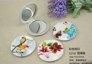 Small round Foldable makeup mirror/ professional aluminum hot transfer printing makeup mirror
