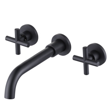 Wall Hung Bathroom Basin Sink Faucet - 3 Hole Wall Mounted Mixer Water Faucet