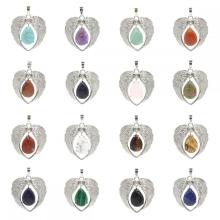 Gemstone Silver Aloy Wing Wing Teardrop Gemstone Coste de la forma del corazón Curry Curing Reiki Wing Charm Perts para joyas de bricolaje