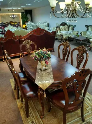 Handcrafted Mahogany Wood Dining Set - Luxury Antique Style Furniture