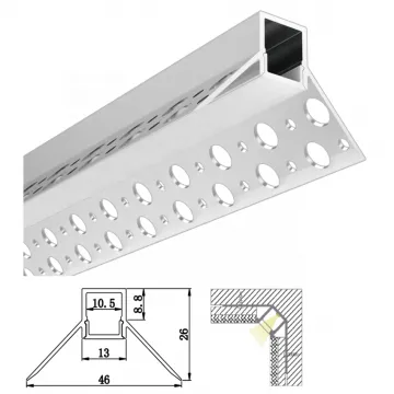 46x26mm V Shape Drywall Plaster-in Wall Interior Corner LED Lighting Profiles