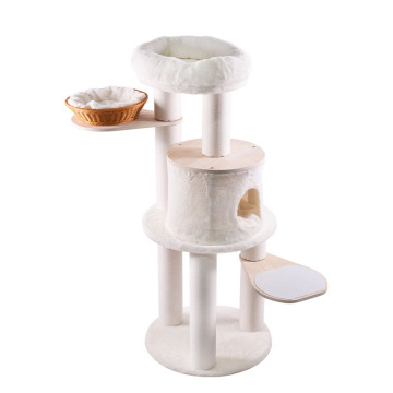 White Sisal Rope Pet Scratcher Wood Condo