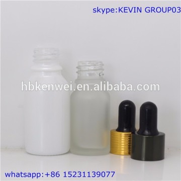 20ml empty white glass liquid bottle with gold cap and rubber blub