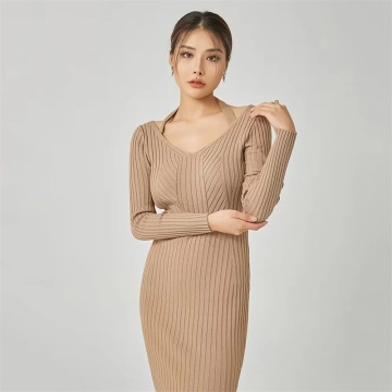 Robe de pull en tricot à manches longues pour femmes