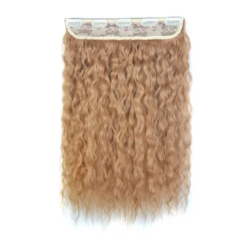5 Clips Long Wave Synthetic Hair Extensions Clips in High Temperature Fiber  Golden Hairpiece For Women