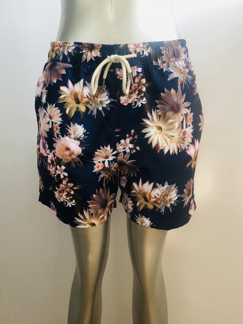 Shorts de praia masculinos de impressão floral vintage