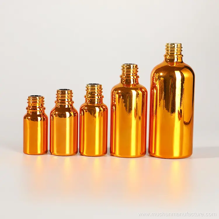 Gold Cylinder Round Empty Essential Oil Glass Bottle