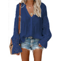 Womens V Neck Lace Crochet Shirts