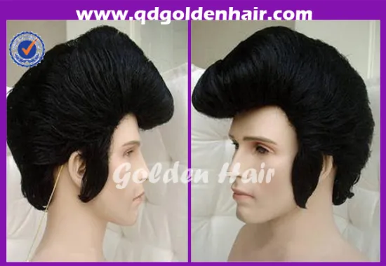 Golden Hair Heat Resistant Synthetic Cosplay Scene Short Hair Wig Men Elvis Wig