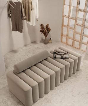 Light Luxury Fabric Sofa with Italian Minimalist Design Bentwood Shoe Changing Stool