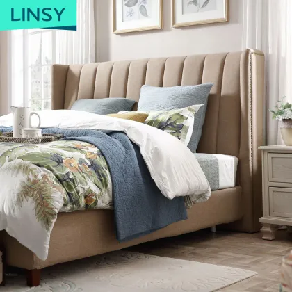 Linsy Simple Home Modern Fabric Bed Set American Double Luxury Bed Bedroom Furniture