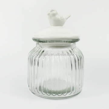Ceramic Glass Jar with Bird Decoration for Animal Lids