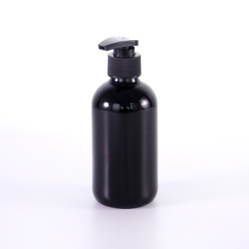 Black Boston Round Glass Bottle with Black Pump