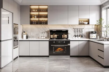 Kitchen and bathroom porcelain integrated countertop