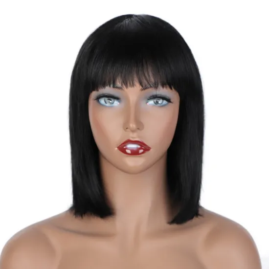 Aisi Hair For Black Women Silky Straight Wig With Bangs 100% Natural Black Short Bob 14 Inch Wig Human Hair Brazilian