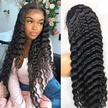 Hd Transparent 13x6 Deep Wave Virgin Cuticle Aligned  Human Hair Curly Closure Frontal Wig Human Hair