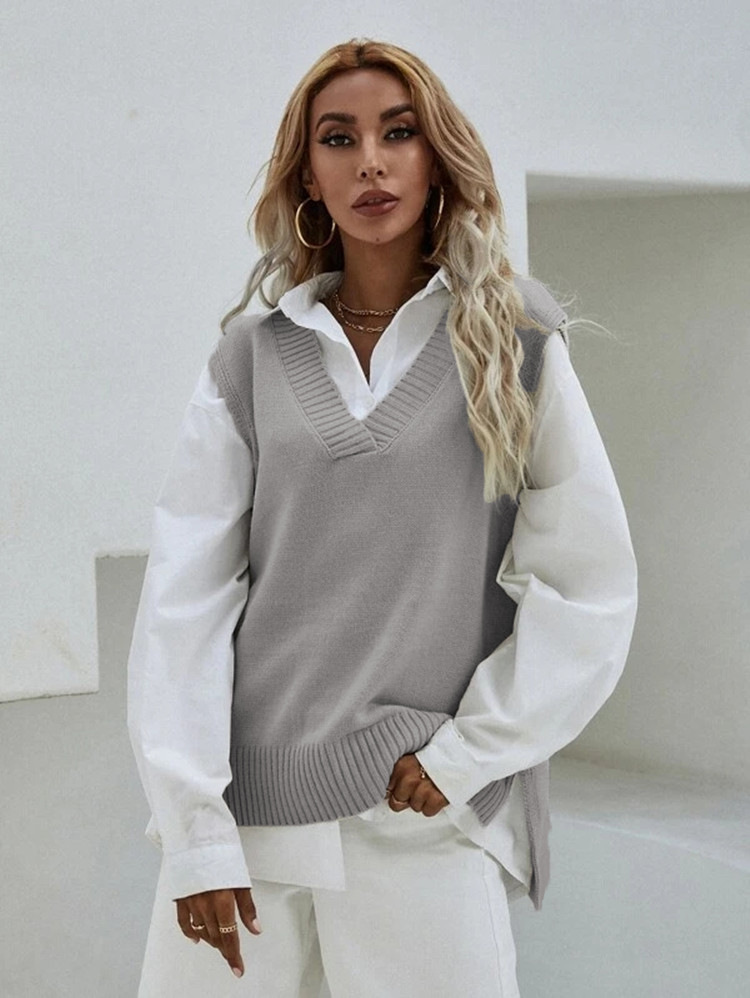 Women's Oversized V Neck Knit Sweater