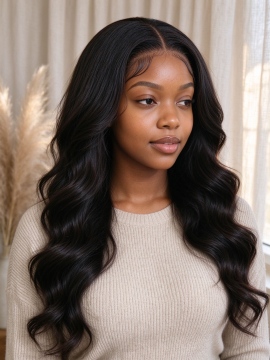 24 Inch 13x4 HD Lace Frontal Deep Wave 150% Density 1B Human Hair Glueless Wig