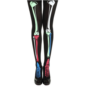 Colorful Bones Printed Black Women's Stockings, OEM and ODM Orders Welcomed