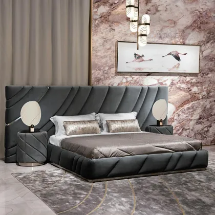 Modern Italian Leather Luxury Double King Size Bed