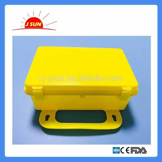 Empty plastic first aid box with handle wall mounted