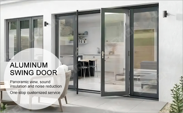 double aluminum and glass swing doors