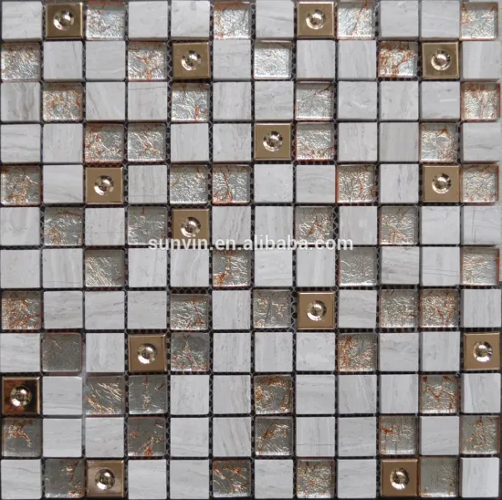 chip size 23*23mm beige color marble stone mix glass and stone mix ceramic series mosaic tile made in Foshan
