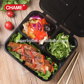Take out plastic black plastic bento box for Chinese food with clear anti-fog lid