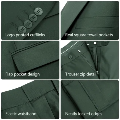 WYWK 2 Piece Men's Suit Wedding Party-Dark Green-S