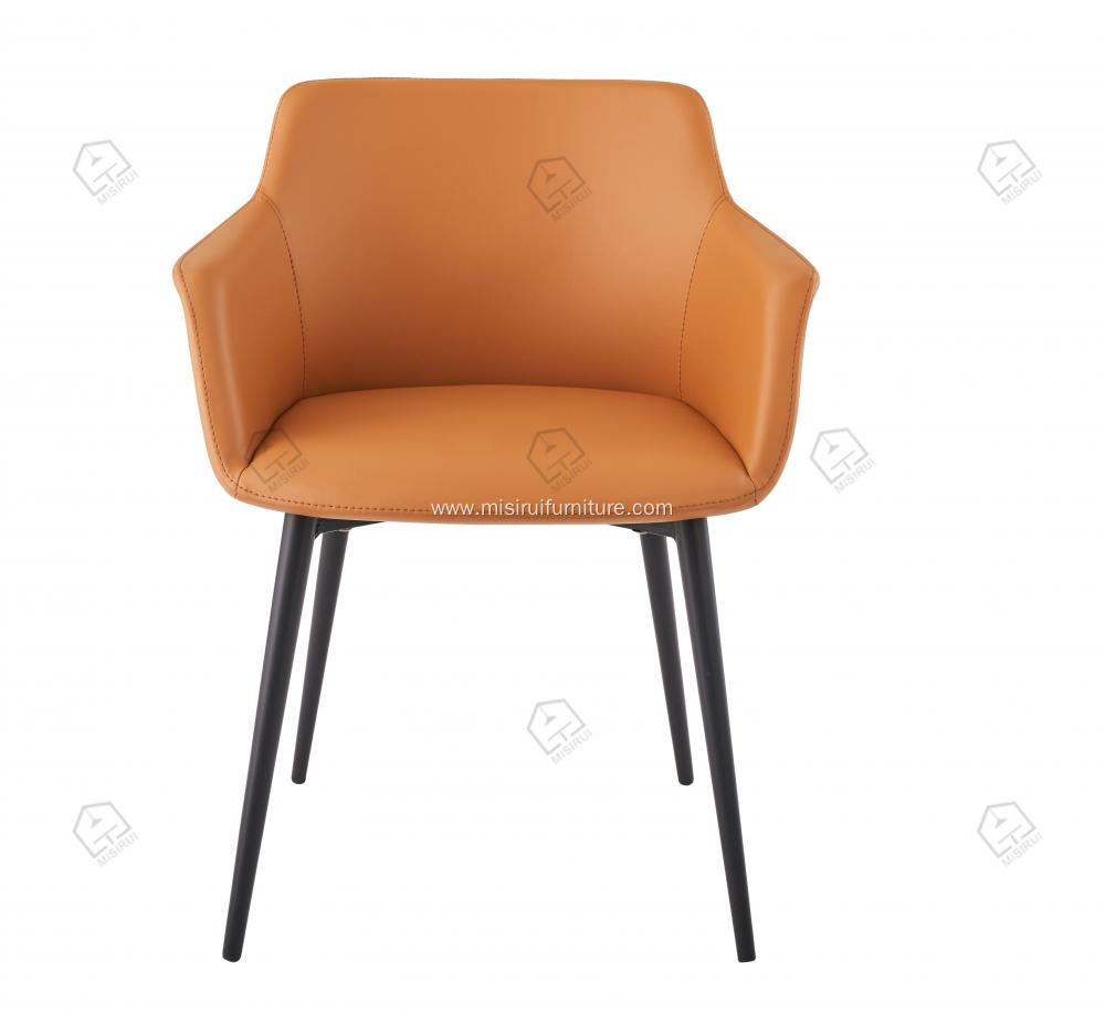 Orange leather armrest dining chairs