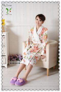 Reactive printed shawl collar bathrobe morning gown-woman