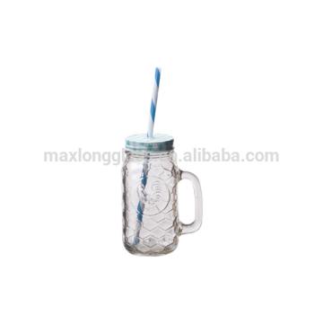 Handle Mason Jar in light amber color-500ml with lid and straw