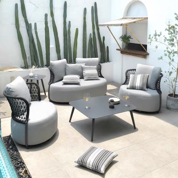 Modern Rattan Outdoor Sofa and Coffee Table Set for Restaurants and Shopping Malls