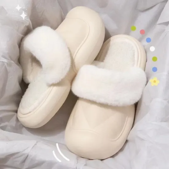 New Waterproof Cotton EVA Platform Winter Home Slippers for Women - Lightweight and Ideal for Indoor Use