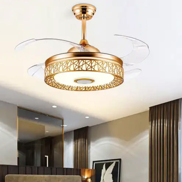 Indoor Bluetooth LED Chandelier Ceiling Fan with Gold Finish