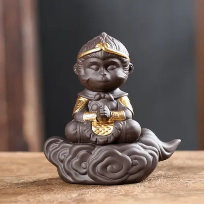 Ceramics Monkey King Figurine - Sun Wukong Statue for Aquarium Decor
