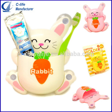 Plastic Cartoon Rabbit Toothbrush Holder Bathroom Set with Four Strong Suction Cup