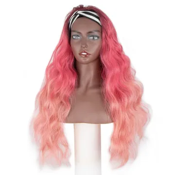 Different hair styles in pink super long straight deep body wave braid ombre color Wigs synthetic hair headband wig for woman
