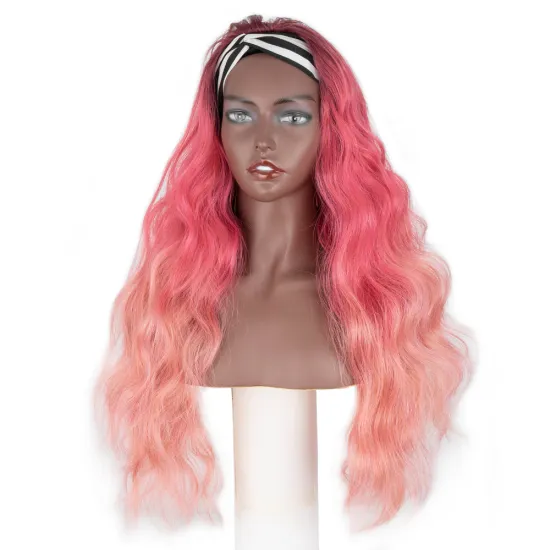 Different hair styles in pink super long straight deep body wave braid ombre color Wigs synthetic hair headband wig for woman