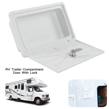 RV Trailer Compartment Door with Lock, Waterproof Strap, and External Power Socket - 231*118mm