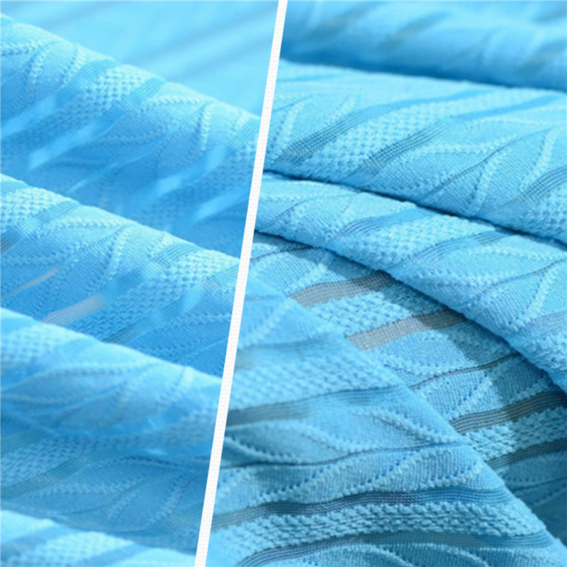 Lake Blue Mesh Striped Knitted Jacquard Fabrics