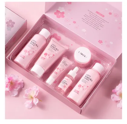 LAIKOU 6Pcs Sakura Skin Care Set: Moisturizing Creams and Cleanser