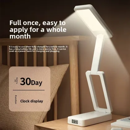 Rechargeable Folding Desk Lamp, Clock Reading Desk Lamp